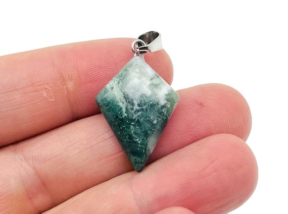 Moss Agate Gemstone for Pendant - Triangle Geometric Gemstone Pendant - Natural Gemstone Jewelry - For Women Lucky Pendant - NC1420