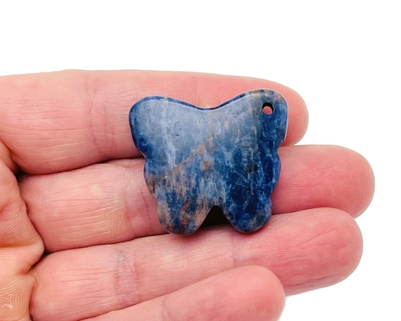 Sodalite Butterfly Gemstone Pendant - Hole Crystal Jewelry - Crystal Carved Butterfly Loose Stone - Crystal Necklace Healing - NC1549