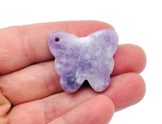 Lepidolite Butterfly Gemstone Pendant - Hole Crystal Jewelry - Crystal Carved Butterfly - Crystal Necklace Healing - NC1554