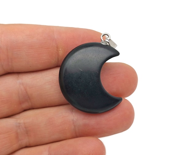 Obsidian Gemstone Moon Pendants - Crescent Moon - Wholesale Jewelry Making Supplies - Moon Necklace - Moon Shaped Crystal - NC1669