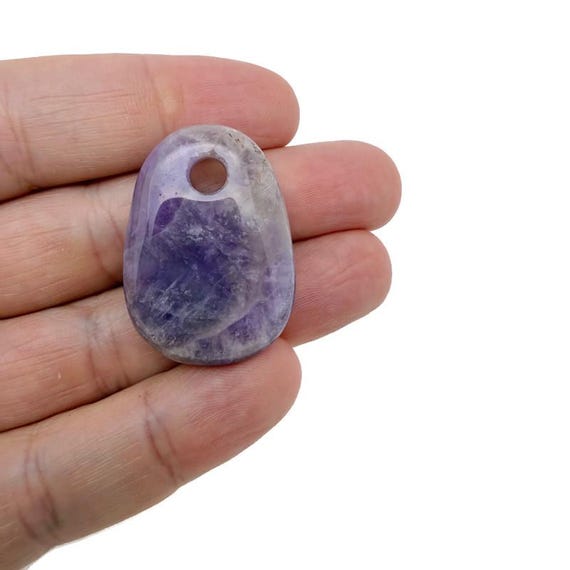 Amethyst Oval Crystal Pendant – Natural Stone Jewelry Making Bead - NC1895