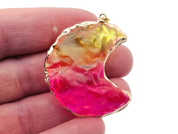 Rainbow Aura Moon Pendant - Aura Quartz Pendant - Yellow-Pink Quartz - Love Stone - NC1307