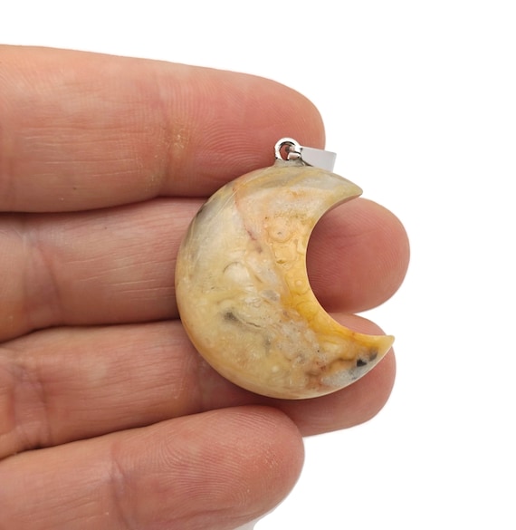 Crazy Lace Agate Gemstone Moon Pendants - Crescent Moon - Wholesale Jewelry Making Supplies - Moon Necklace - Moon Shaped Crystal - NC1680
