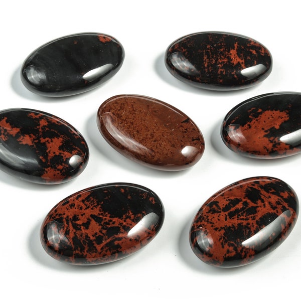 Mahogany Obsidian Palm Stone - Obsidian Pocket Stone Healing Crystal - Mahogany Obsidian Crystal - Smooth Stone Gemstone – 45x35mm - PA1008