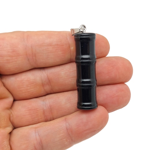 Obsidian Gemstone Bamboo Shape Pendants - Protect Crystal Necklace - Bamboo Crystal Jewelry - Healing Stones - Gift For Her - NC1609