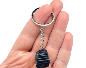 Black Tourmaline Crystal Keychain - Raw Stone Crystal Keychain - Bulk Crystal Keychain - Healing gifts - KC1028