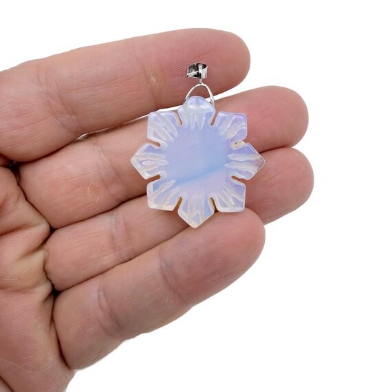 Opalite Gemstone Snowflake Pendant – Carved Crystal Flower Charm - NC1924