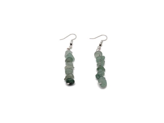 Aventurine Crystal Chip Earrings - Silver Dangle Earrings - Handmade Crystal Earrings - Stainless Steel - Minimalist Jewelry - NC1855