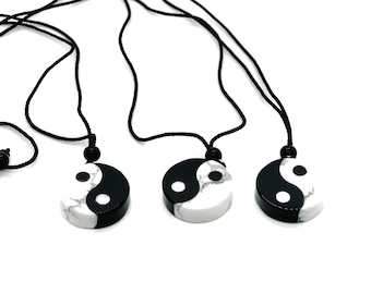 Yin Yang Gemstone Necklace - Howlite&Obsidian Yin Yang Crystal Necklace - Handmade Yin Yang Jewelry - Piritual Crystal Necklace - NC1655