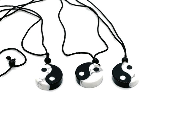 Yin Yang Gemstone Necklace - Howlite&Obsidian Yin Yang Crystal Necklace - Handmade Yin Yang Jewelry - Piritual Crystal Necklace - NC1400