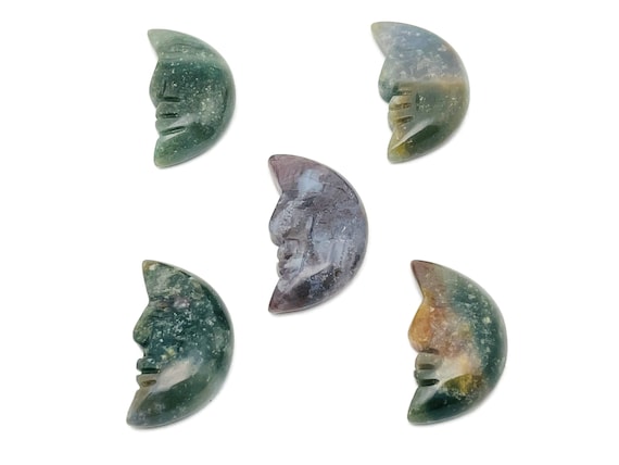 African Bloodstone Crystal Moon Face - Crystal Smile Moon - Gemstone Carved Moon - Healing Crystal - Gemstone Crescent – 25mm – MS1007