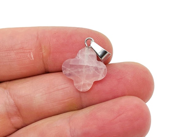Rose Quartz Four-Leaf Clover Crystal Pendants - Gemstone Charm For Necklace & Earring Making - DIY Jewelry Making Supplies - NC1401