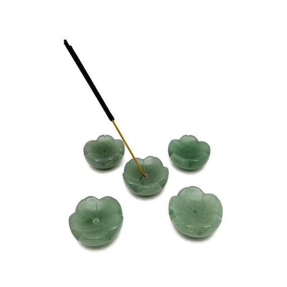 Aventurine Gemstone Incense Holder – Hand-Carved Crystal Flower Burner for Cleansing & Relaxation - GZ1006