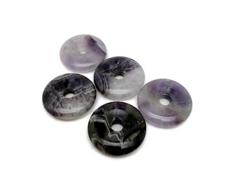 Amethyst Crystal Donut Pendant - Polished Pi Stone Charm - 30mm - DO1094