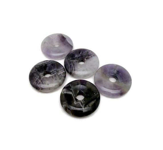 Amethyst Crystal Donut Pendant - Polished Pi Stone Charm - 30mm - DO1094