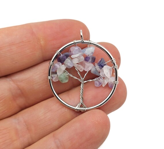 Fluorite Tree Of Life Gemstone Pendants - Bulk Wholesale Crystals - Handmade Crystal Tree Jewelry - Healing Pendants - NC1706