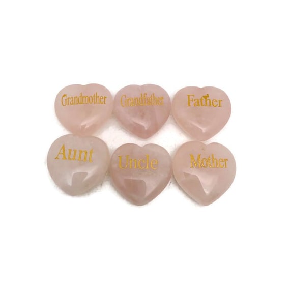 Rose Quartz Engraved Family Heart Stone - Healing Crystal Gift for Relatives - ENGMIX18