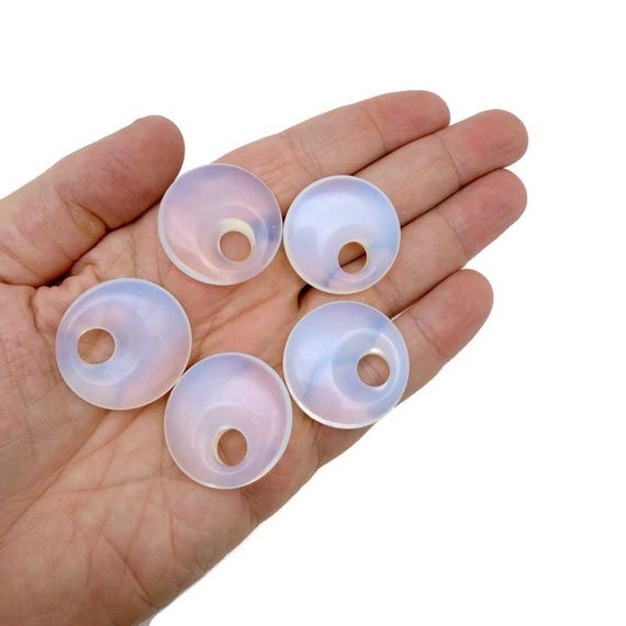 Opalite Polished Gemstone Donut Pendant – Healing Crystal Necklace Component - 30mm - DO1104