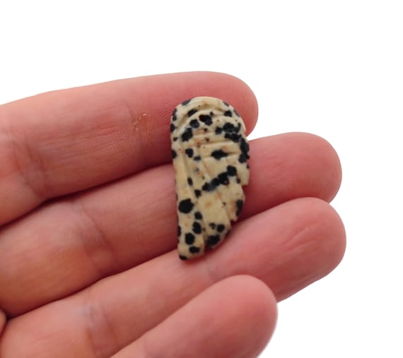 Dalmatian Jasper Crystal Angel Wing Hole Pendant - Carved Angel Wing - Crystal Jewelry - Angel Wing Charms - NC1359