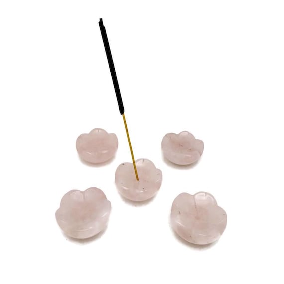 Rose Quartz Gemstone Incense Holder – Hand-Carved Crystal Flower Burner for Cleansing & Relaxation - GZ1009