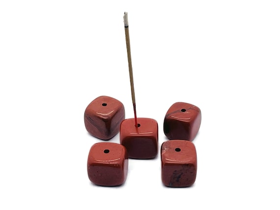 Red Jasper Crystal Incense Holder - Crystal Stone Incense Stick Holder - Polished Cube Incense Holder - Healing Stone - IN1007