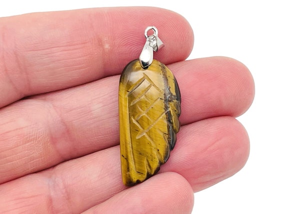 Tiger Eye Crystal Angel Wing Pendant - Carved Angel Wing - Crystal Jewelry - Angel Wing Charms - NC1235