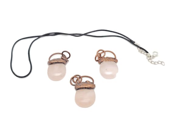 Gemstone Rose Quartz Pendant - Rose Quartz Necklace - Copper Pendant - With Rope - For Women Gift - NC1752