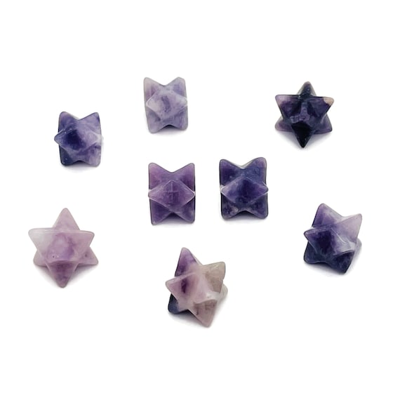 Lepidolite Merkaba Star Crystal Carving – Christmas Gift - Mini Merkaba Star Figurines - Crystal Reiki Healing - ME1026
