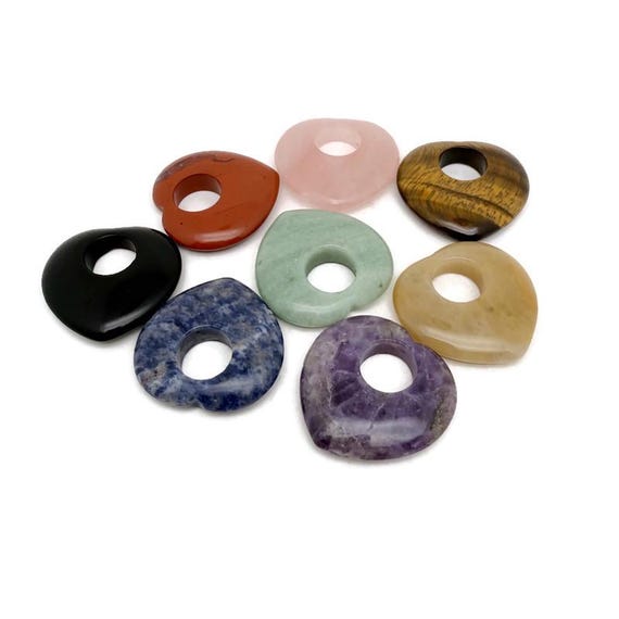 Love Crystal Heart Donut Necklace Pendant - Assorted Gemstone Pendant Pieces - HZMIX