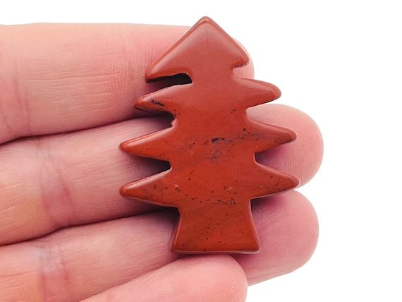 Red Jasper Pine Tree Gemstone - Crystal Christmas Tree carving - Handmade Tree Stone - TR1005