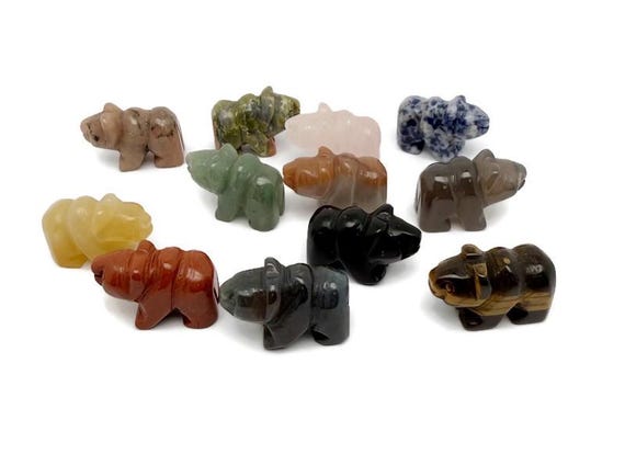 Crystal Bear Figure - Gemstone Decor - Handmade Carved Animal - Energy Stone - Protection Symbol - ANMIX23