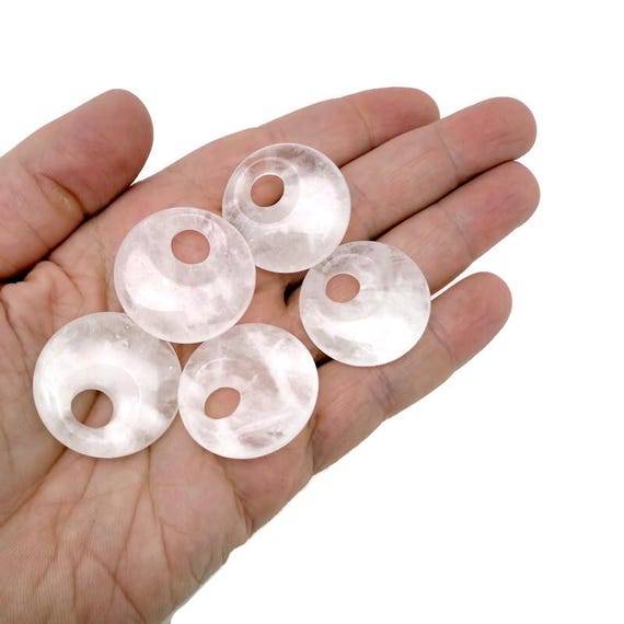 Clear Quartz Polished Gemstone Donut Pendant – Healing Crystal Necklace Component - 30mm - DO1100