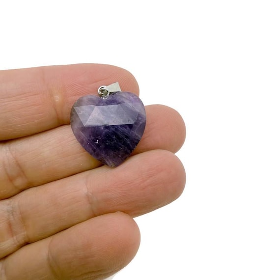 Amethyst Faceted Gemstone Heart Pendant – Natural Crystal Charm - NC1973