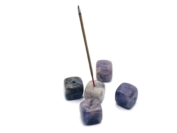 Amethyst Crystal Incense Holder - Crystal Stone Incense Stick Holder - Polished Cube Incense Holder - Healing Stone - IN1002