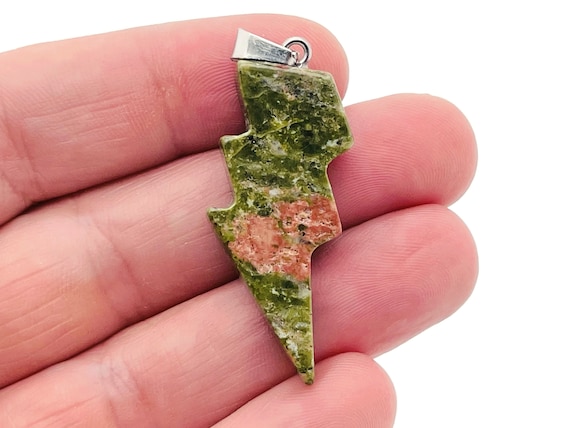 Unakite Lightning Pendant - Lightning Crystal - Lightning Stone - Crystal Carving - NC1187
