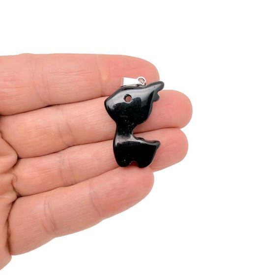 Obsidian Crystal Deer Pendant - Carved Gemstone Deer Necklace Gift - NC2018