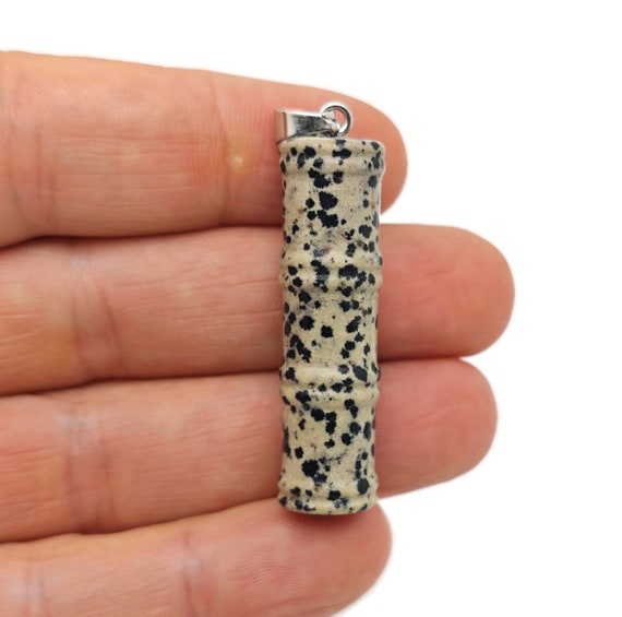 Dalmatian Jasper Gemstone Bamboo Shape Pendants - Protect Crystal Necklace - Bamboo Crystal Jewelry - Healing Stones - Gift For Her - NC1635