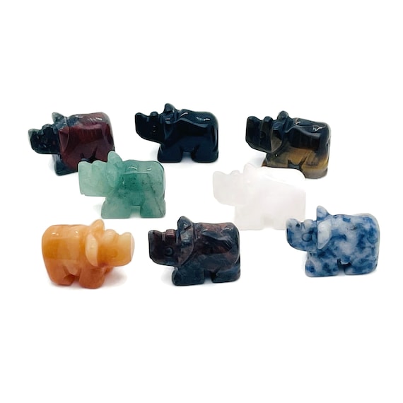 Crystal Rhino Carving - Mini Crystal Rhino Statue - Hand Carved Rhinoceros - Animal Carved Craft Gifts - Energy Gift for her - ANMIX1