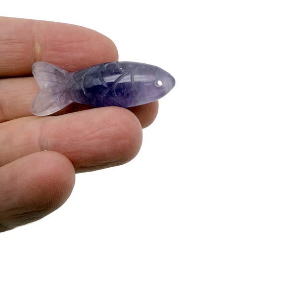 Amethyst Gemstone Fish Carving Pendant – Lucky Fishing Charm Gift - NC1866