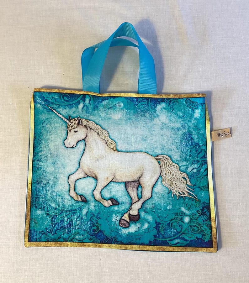 Handmade Unicorn Gift Bags, Eco-friendly, reusable fabric bags with handles, Birthday gifts, Storage bags, unicorn bags, Handmade in the UK. Unicorn D