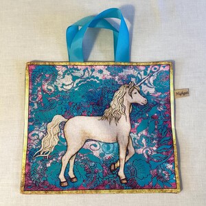 Handmade Unicorn Gift Bags, Eco-friendly, reusable fabric bags with handles, Birthday gifts, Storage bags, unicorn bags, Handmade in the UK. Unicorn F