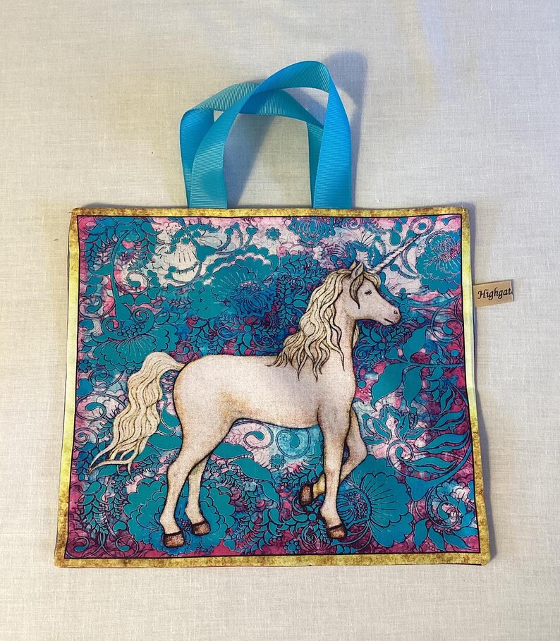 Handmade Unicorn Gift Bags, Eco-friendly, reusable fabric bags with handles, Birthday gifts, Storage bags, unicorn bags, Handmade in the UK. Unicorn F