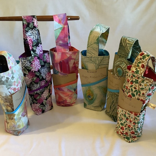 Fabric Bottle/Wine bag Collection, Birthday bottle bag, Special Occasion bags,Thank You bags, Reusable wine/bottle bags. Handmade in the UK.