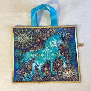 Handmade Unicorn Gift Bags, Eco-friendly, reusable fabric bags with handles, Birthday gifts, Storage bags, unicorn bags, Handmade in the UK. Unicorn C