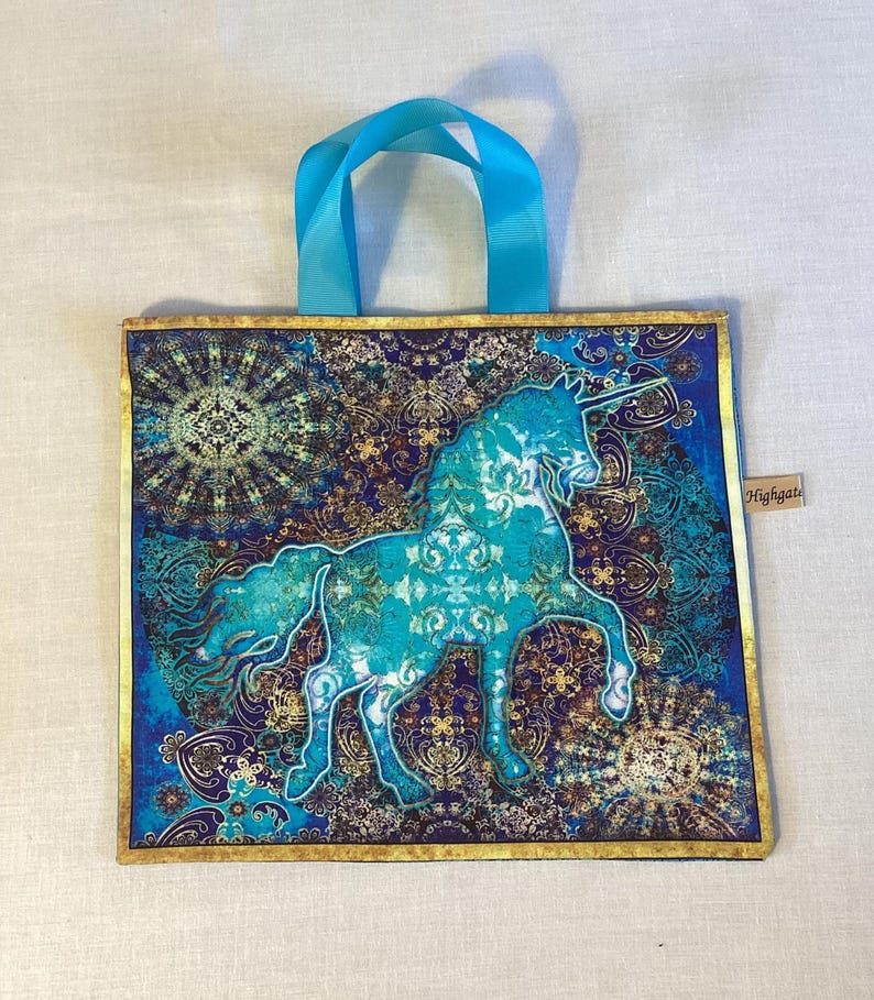 Handmade Unicorn Gift Bags, Eco-friendly, reusable fabric bags with handles, Birthday gifts, Storage bags, unicorn bags, Handmade in the UK. Unicorn C