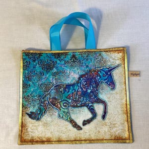 Handmade Unicorn Gift Bags, Eco-friendly, reusable fabric bags with handles, Birthday gifts, Storage bags, unicorn bags, Handmade in the UK. Unicorn A