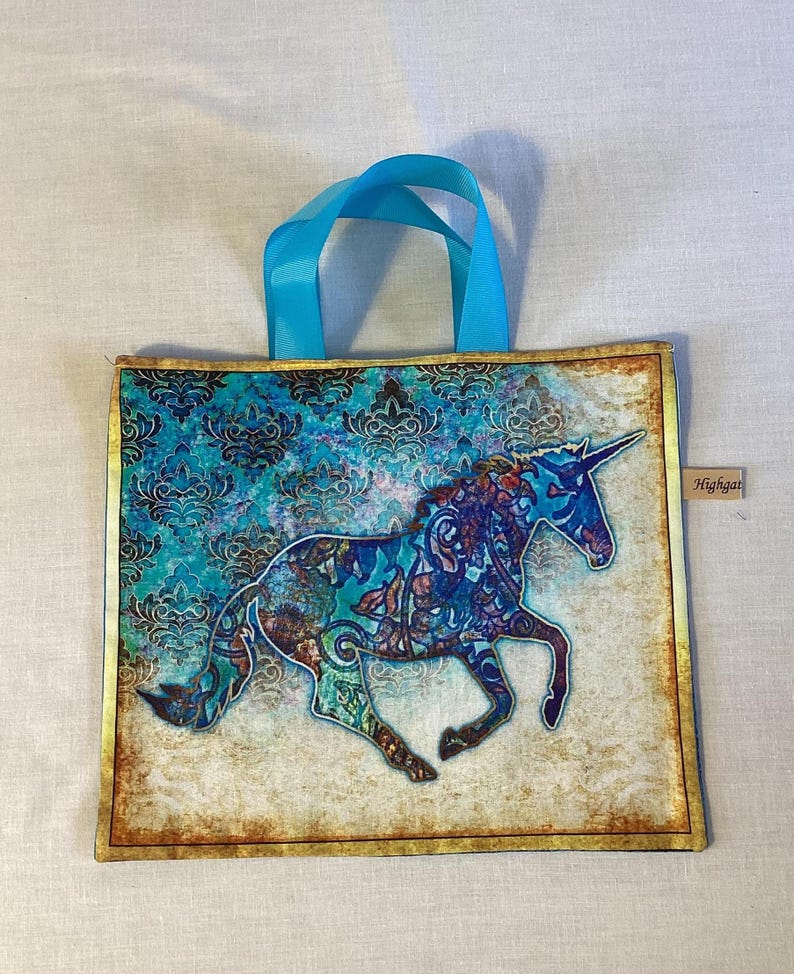 Handmade Unicorn Gift Bags, Eco-friendly, reusable fabric bags with handles, Birthday gifts, Storage bags, unicorn bags, Handmade in the UK. Unicorn A