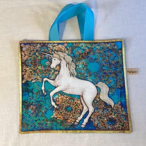 Handmade Unicorn Gift Bags, Eco-friendly, reusable fabric bags with handles, Birthday gifts, Storage bags, unicorn bags, Handmade in the UK. Unicorn B