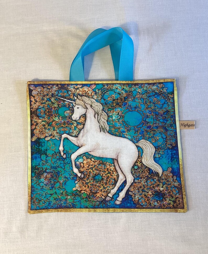Handmade Unicorn Gift Bags, Eco-friendly, reusable fabric bags with handles, Birthday gifts, Storage bags, unicorn bags, Handmade in the UK. Unicorn B