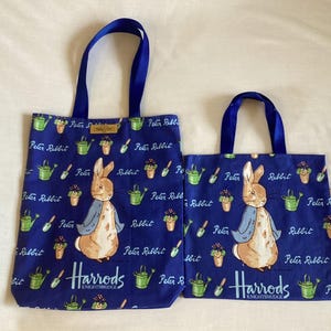 Handmade Harrods Peter Rabbit Totes & Gift Bags, Birthday gifts/bags, Christmas Gift/bags, Stocking Fillers, Handmade in the UK
